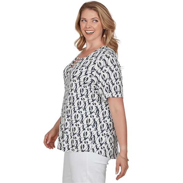 Plus Size Emaline Key Items Short Sleeve Abstract V Neck Blouse