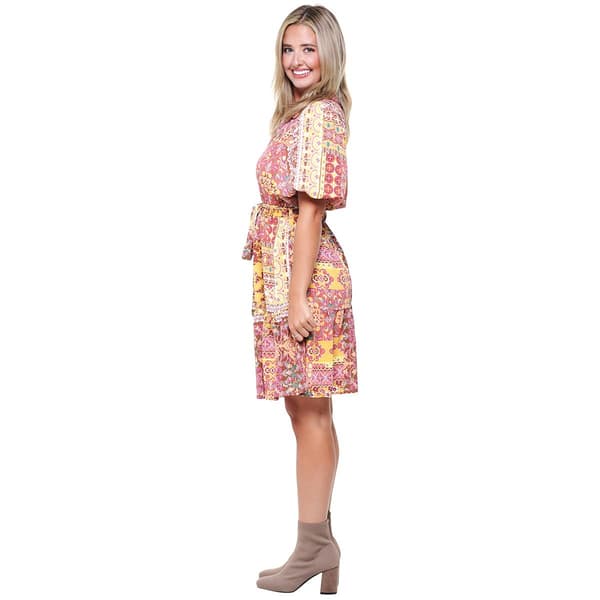 Womens Absolutely Famous Bubble Sleeve Tie Waist A-Line Dress
