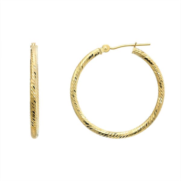 14kt. Gold Diamond Cut Hoop Earrings - image 