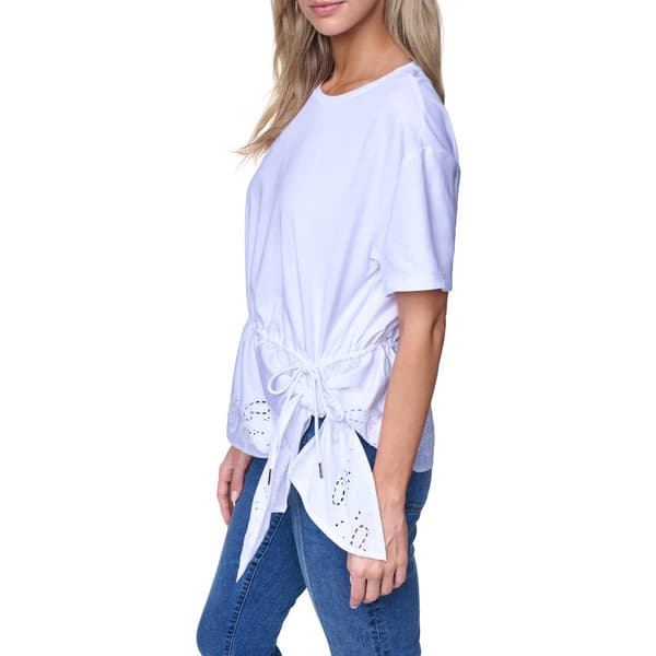 Womens Nautica Short Sleeve Mixed Media Eyelet Blouse