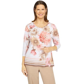 Petites Alfred Dunner Best Dressed Floral Border Stripe Top - Boscov's