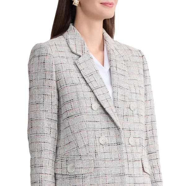 Womens Jones New York Faux Double Breasted Plaid Tweed Blazer