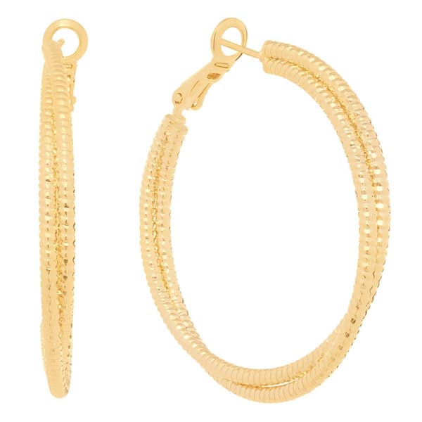 14kt. Gold Over Brass 40mm Diamond Cut Double Hoop Earrings - image 