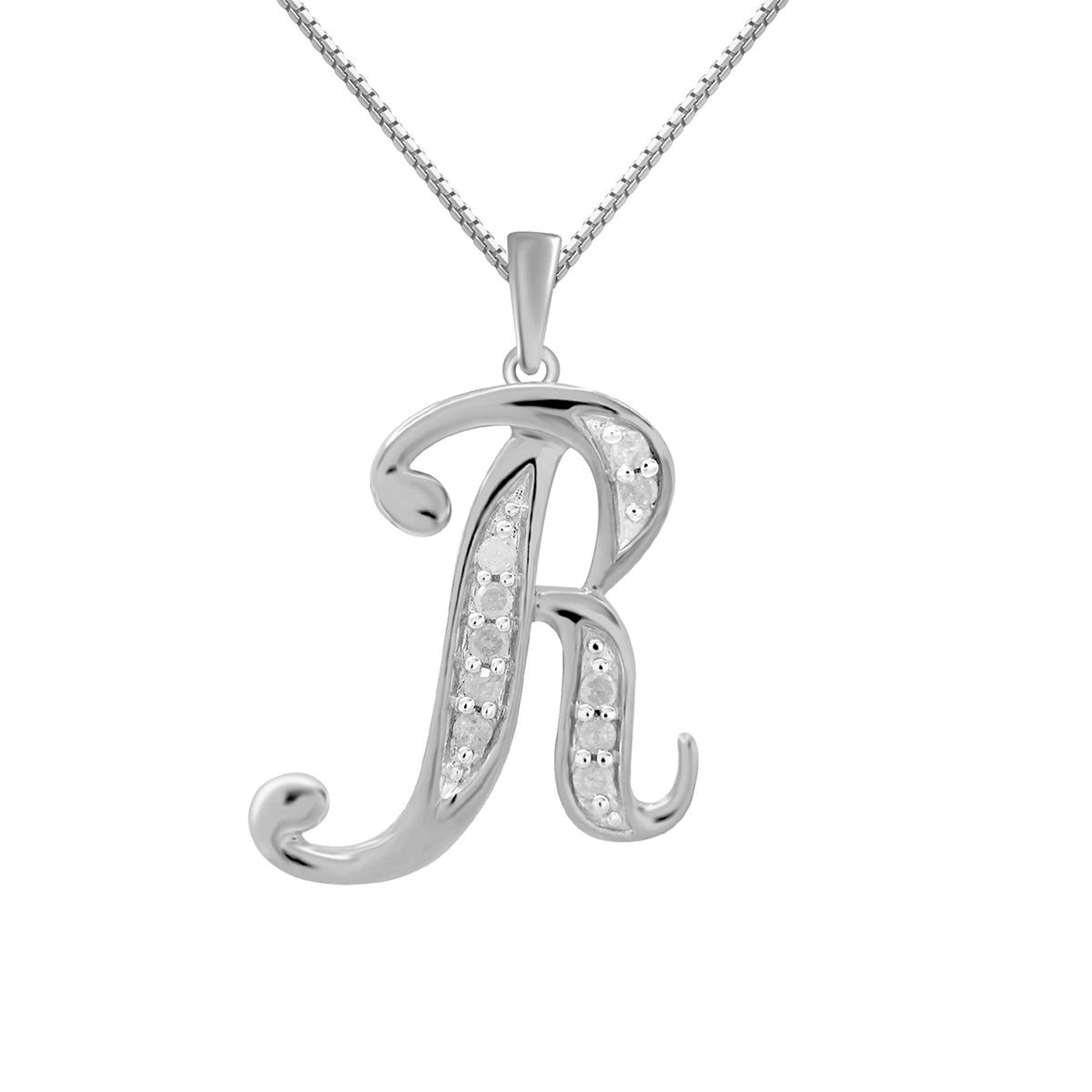 Marsala Silver-Tone 1/10ctw. Diamond Initial R Pendant