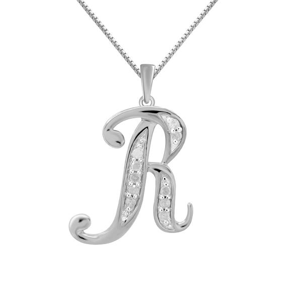 Marsala Silver-Tone 1/10ctw. Diamond Initial R Pendant - image 
