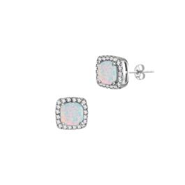 Gemstone Classics&#40;tm&#41; Sterling Silver Opal & Sapphire Halo Earrings