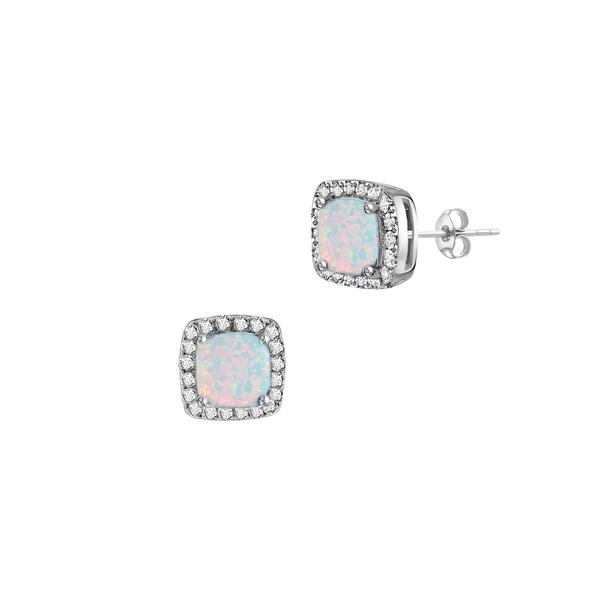 Gemstone Classics&#40;tm&#41; Sterling Silver Opal & Sapphire Halo Earrings - image 