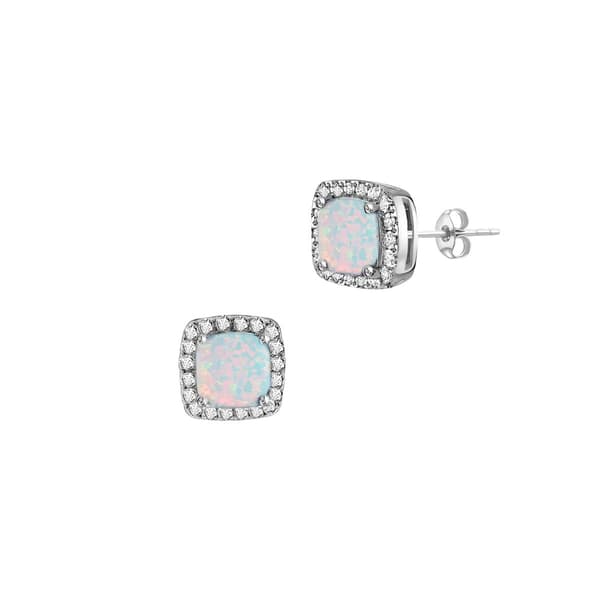 Gemstone Classics(tm) Sterling Silver Opal & Sapphire Halo Earrings - image 