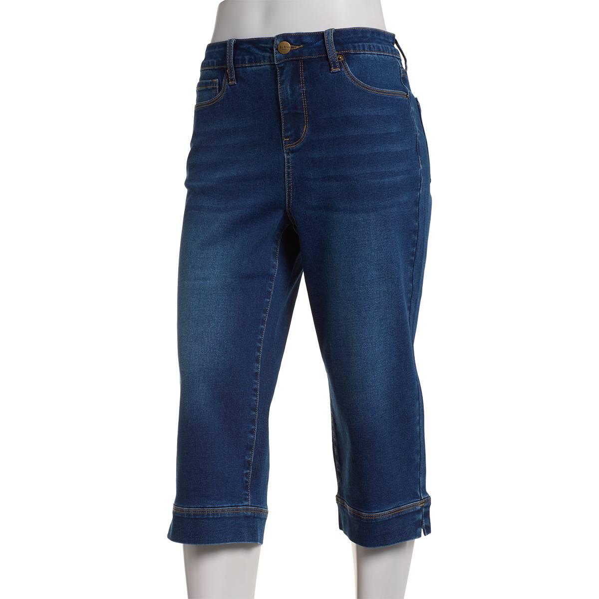 Womens Bleu Denim Side Slit Denim Capris