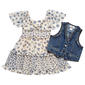 Girls (4-6x) Rare Editions Floral Tiered Dress w/ Denim Vest - image 1