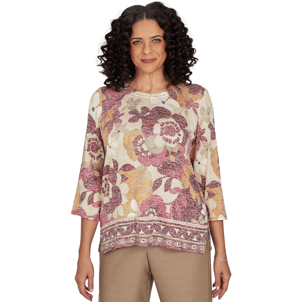 Womens Alfred Dunner Union Square 3/4 Sleeve Floral Blouse