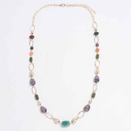 Ashley Cooper(tm) Long Link Necklace w/ Green Stones & Drops