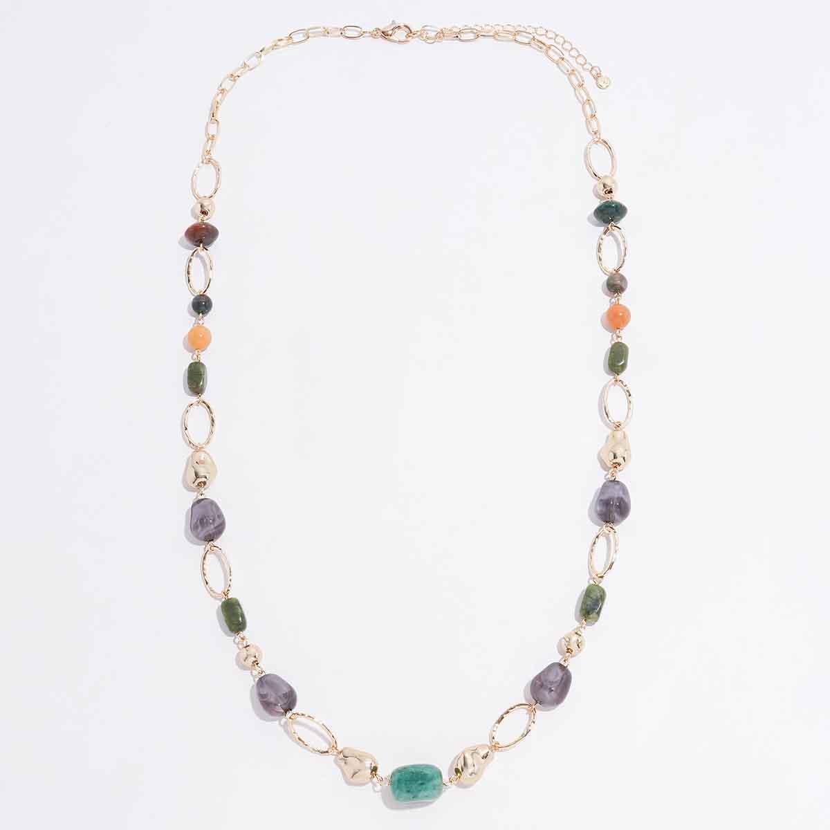 Ashley Cooper(tm) Long Link Necklace w/ Green Stones & Drops