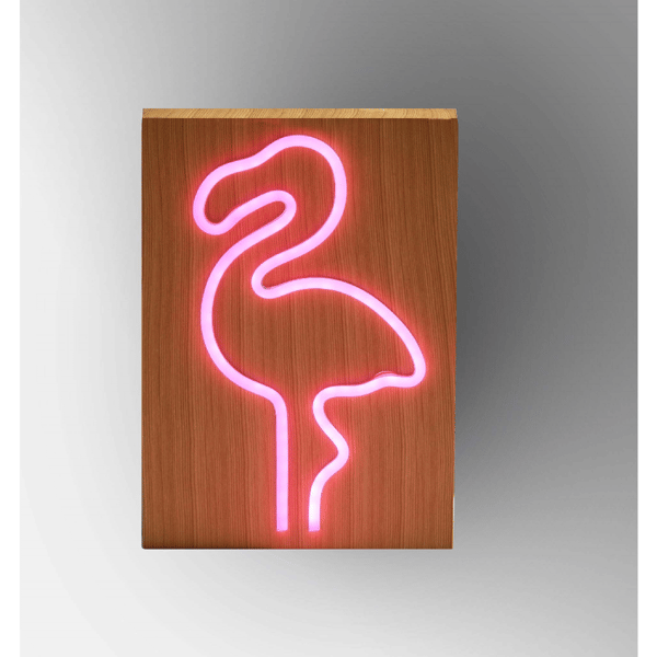 Simplee Adesso Wood Framed Neon Flamingo Table/Wall Lamp