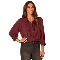 Petite Democracy 3/4 Sleeve Scallop Trim Button Front Blouse