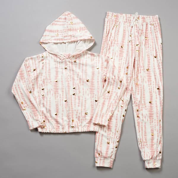 Girls &#40;7-16&#41; Poof Girl Tie Dye Hoodie w/ Foil Hearts & Joggers - image 