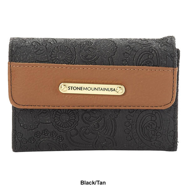 Womens Stone Mountain Leather Embossed Paisley Trifold Wallet