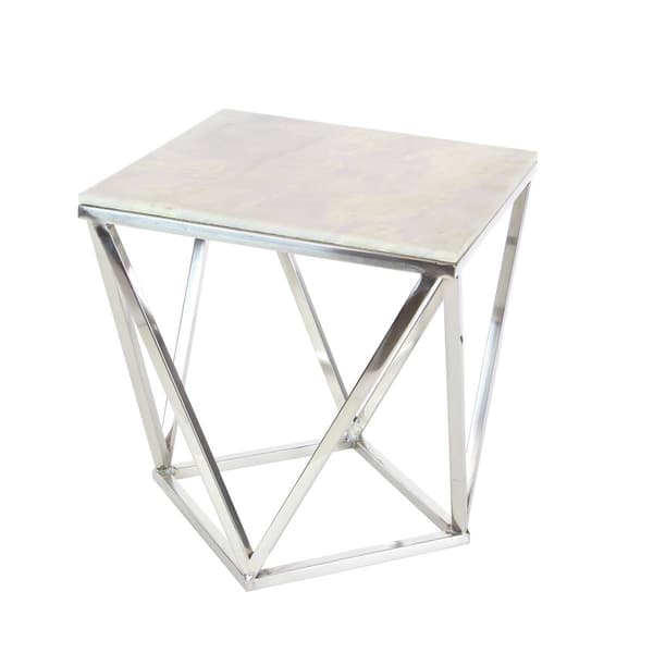9th & Pike® Silver Marble and Stainless Steel Modern Accent Table