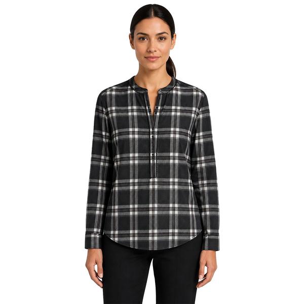 Womens Zac & Rachel Long Sleeve Black Plaid 1/2 Button Blouse - image 