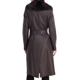 Womens Kenneth Cole® Faux Leather Trench Coat w/ Faux Fur Collar
