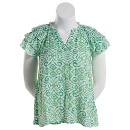 Womens Nanette Lepore Short Tiered Sleeve Printed Blouse