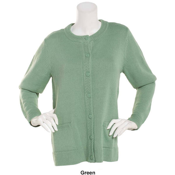 Womens Linda Matthews Long Sleeve Solid Button Front Cardigan