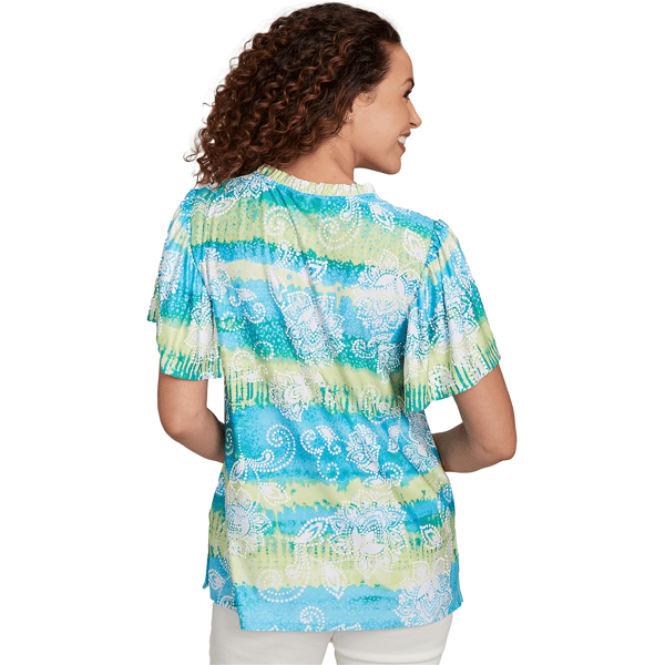 Womens Ruby Rd. Paradise Cove Batik Embroidered Tie Dye Blouse