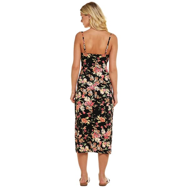 Juniors Wallflower Drape Neck Colorful Floral Midi Slip Dress