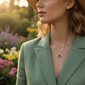Saffron Red Clover Pendant with Moissanite Diamond Halo Necklace - image 5