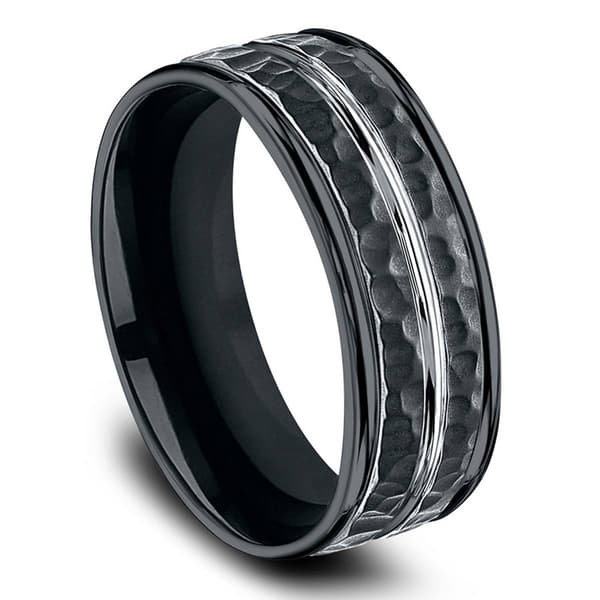 Mens Endless Affection™ 8mm Black Cobalt Hammered Wedding Band