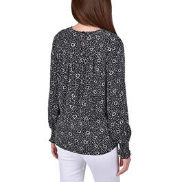 Petites NY Collection Heart Dot Long Sleeve Cut-Out Blouse
