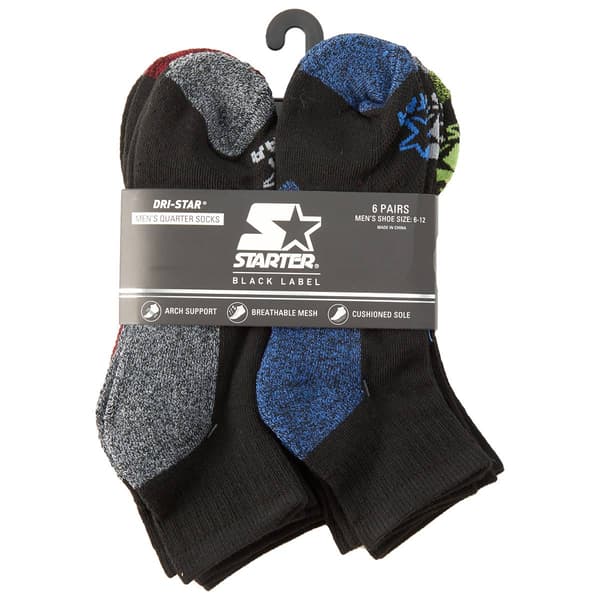 Mens Starter 6 Pair Pack Marled Quarter Socks - image 