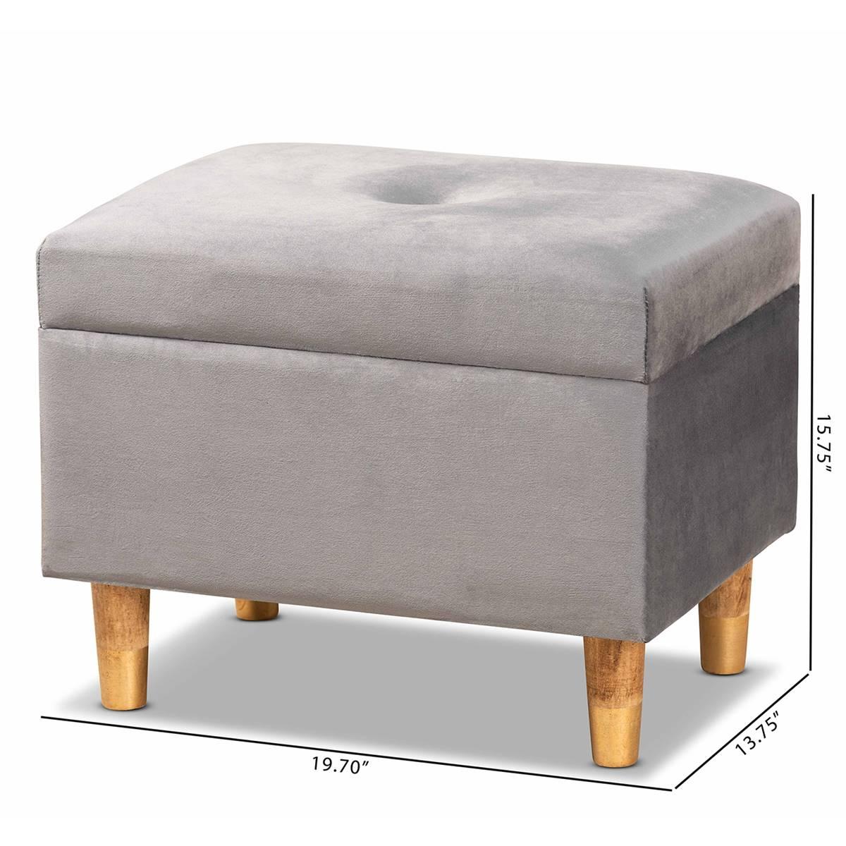 Baxton Studio Elias Grey Velvet Fabric & Wood Storage Ottoman