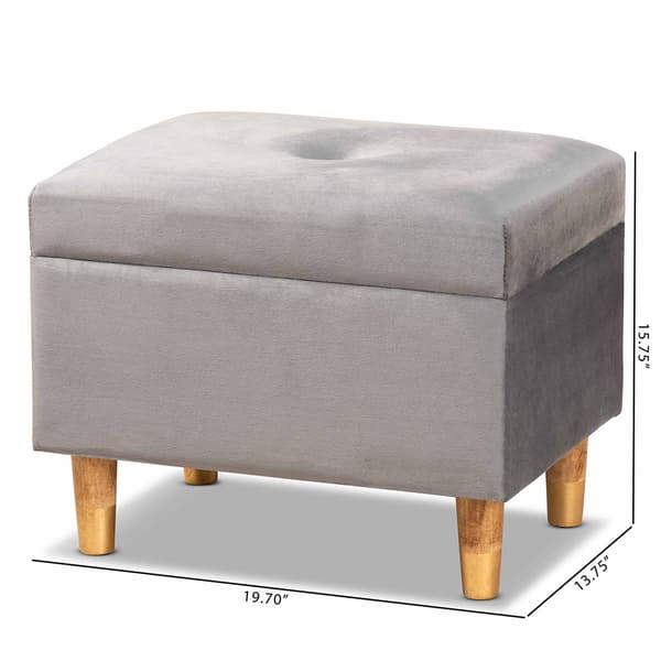 Baxton Studio Elias Grey Velvet Fabric & Wood Storage Ottoman