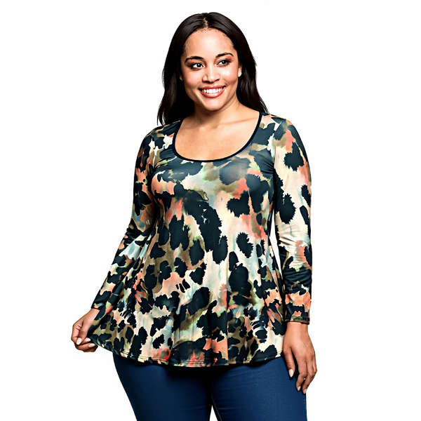 Plus Size 24/7 Comfort Apparel Multi-Print Scoop Neck Blouse - image 
