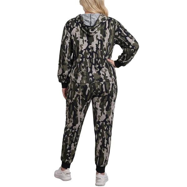 Plus Size NY Collection Long Sleeve Camo Hooded Hacci Jogger Set