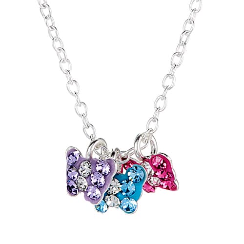 Kids Sterling Silver Crystal Triple Butterfly Necklace
