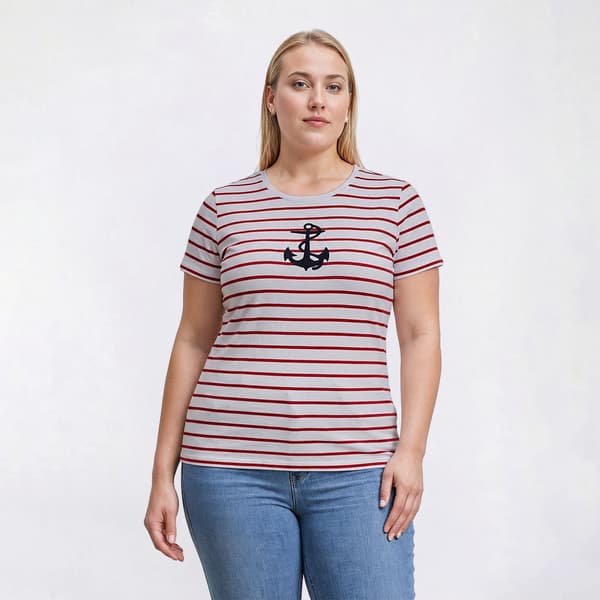 Plus Size Hasting & Smith Short Sleeve Anchor Stripe Tee - image 