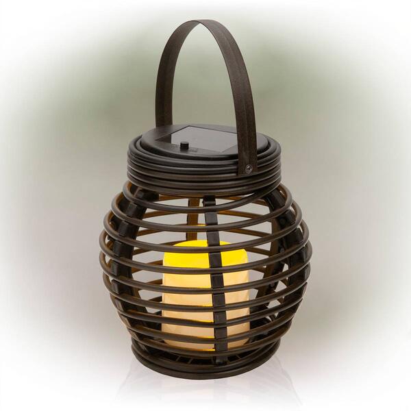 Alpine Solar Dark Brown LED Candle Lantern w/ Shepherd''s Hook