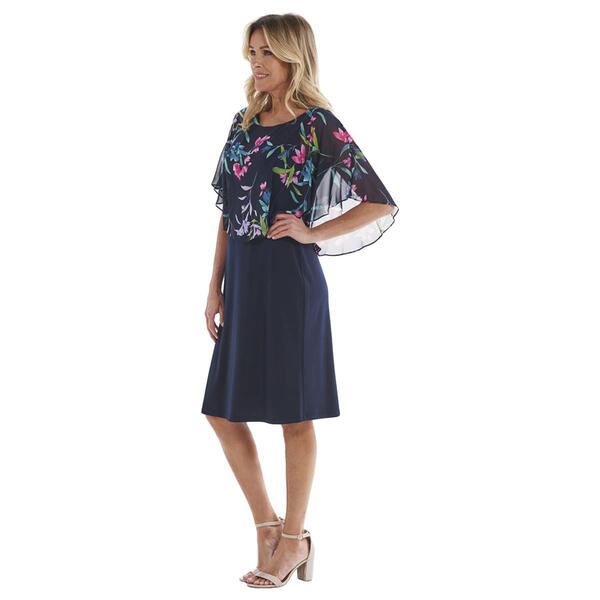 Womens Connected Apparel  Floral Poncho A-Line Dress