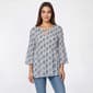 Womens Floral & Ivory 3/4 Sleeve Keyhole Neck Medallion Blouse - image 1