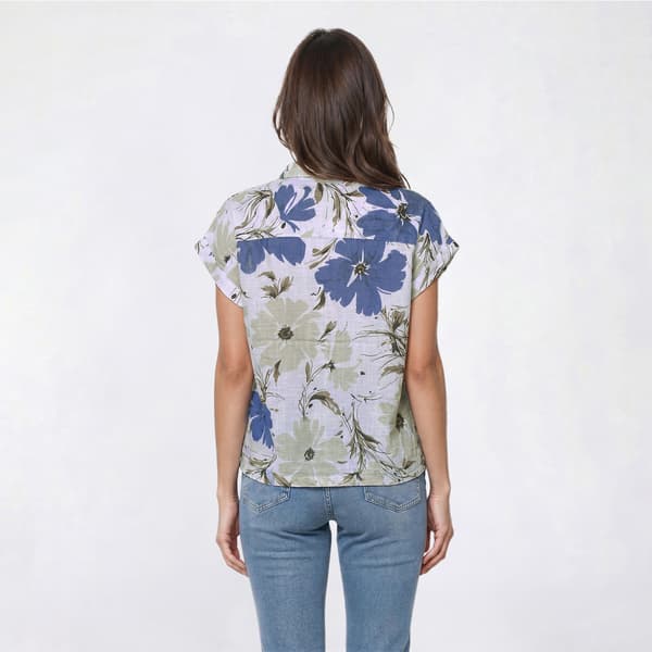 Womens da-sh Short Sleeve Italian Gauze Floral Blouse