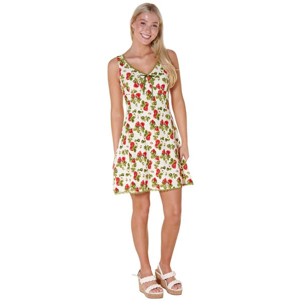 Juniors No Comment Lace Trim Strawberry Sheath Dress