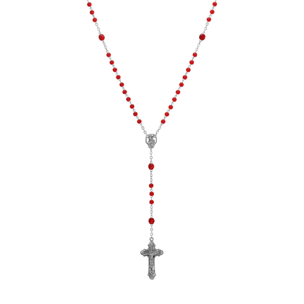 Symbols of Faith Silver-Tone Beaded Crucifix Rosary - Red - image 