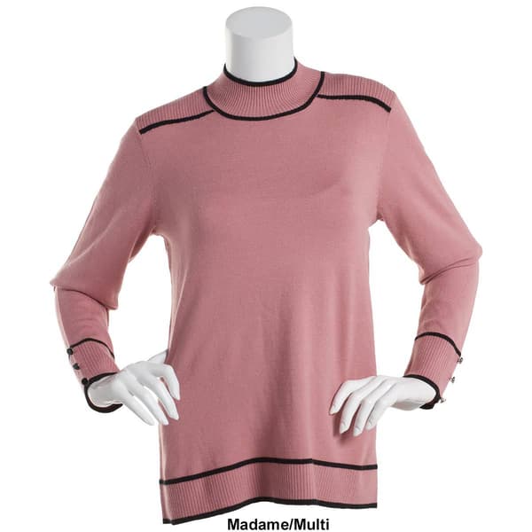 Plus Size Retrology Mock Neck Sweater with Piping