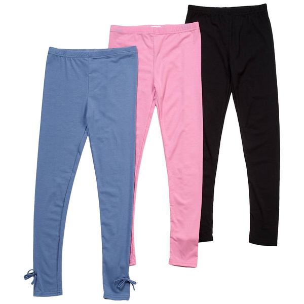 Girls (7-16) BTween(R) 3pk. Solid/Bow Detail Leggings - image 