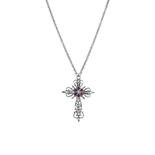 1928 30in. Purple Crystal Cross Necklace - image 
