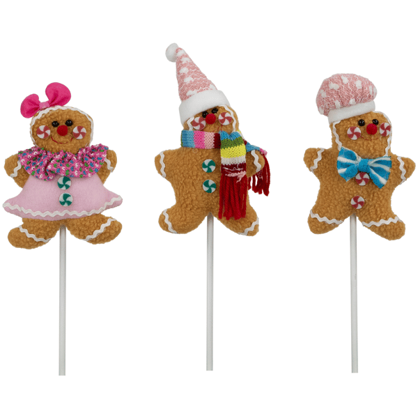 Northlight Plush Gingerbread Christmas Picks - Set of 3