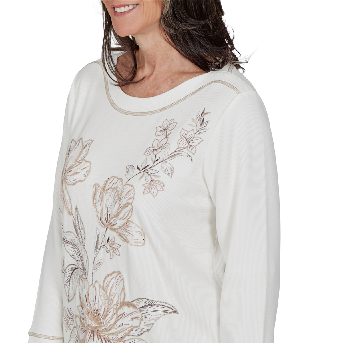 Petite Alfred Dunner Luxe Be A Lady Floral Embroidery Blouse