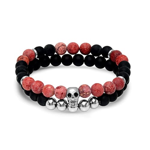 Mens Steeltime 2pc. Jasper Stone & Lava Beaded Bracelet - image 